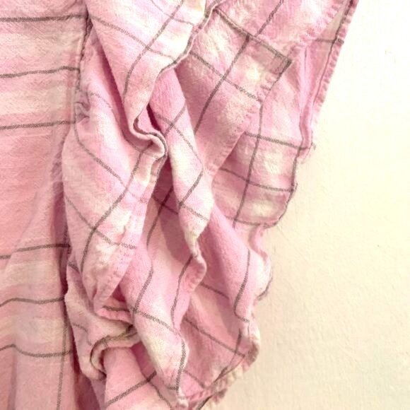 Pink Plaid Ruffle Sleeve Blouse XL By A New Day Lightweight Cotton Blend - Picture 6 of 10